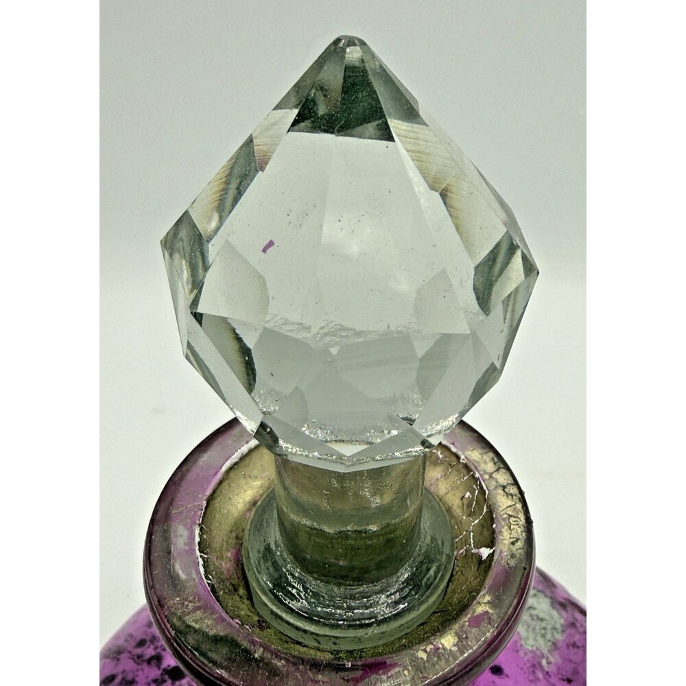 Pink Mercury Glass Globular Large Bottle Faceted Crystal Cut Stopper 8.5” Genie - Picture 3 of 13